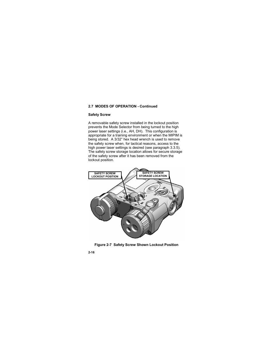 Figure 2-7 safety screw shown lockout position | EOTech MIPIM (AN/PEQ-16B) - Mini Integrated Pointer Illuminator Module User Manual | Page 42 / 74