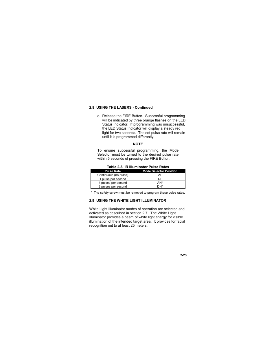 Table 2-6 ir illuminator pulse rates | EOTech MIPIM (AN/PEQ-16B) - Mini Integrated Pointer Illuminator Module User Manual | Page 49 / 74