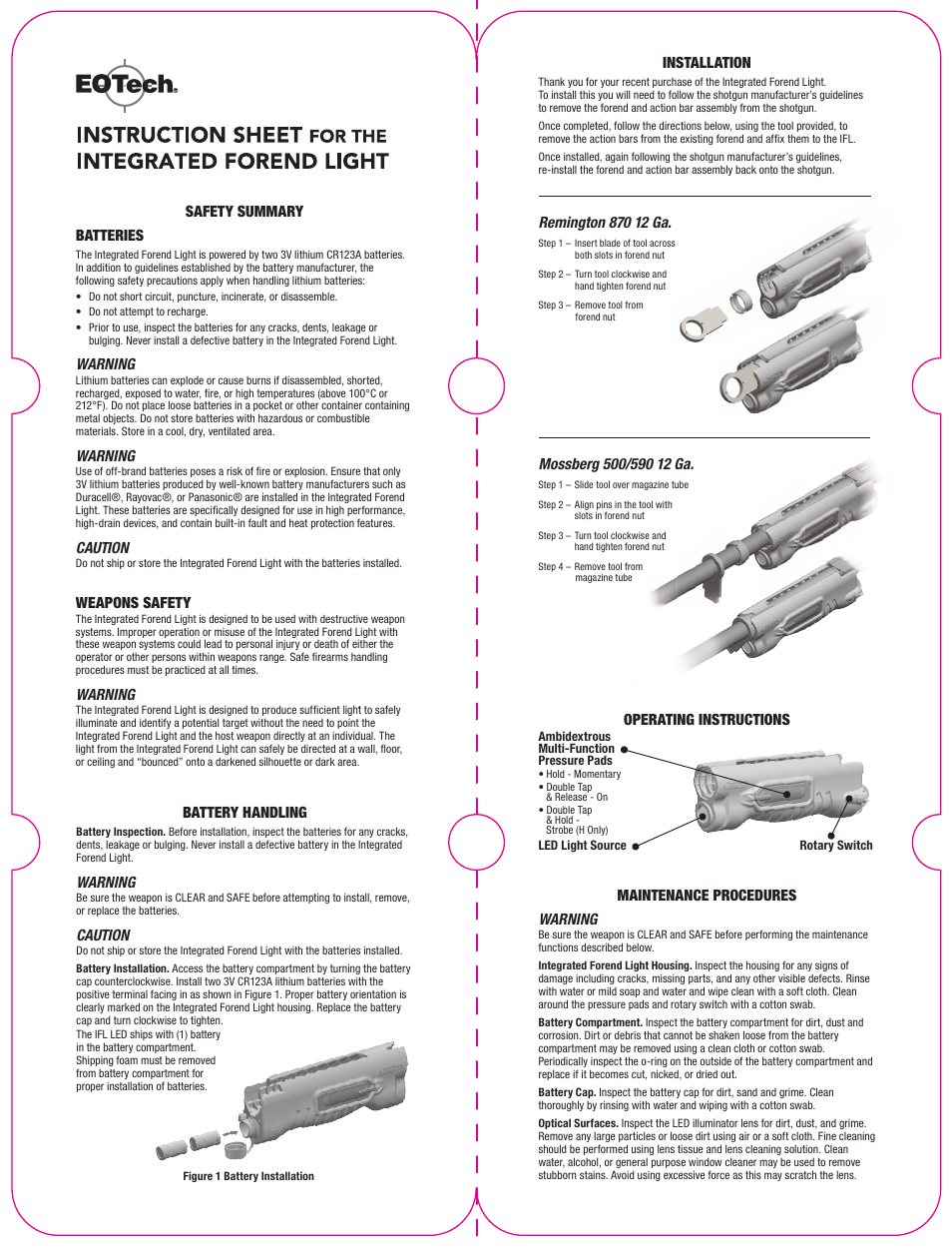 EOTech IFL Integrated Fore-End Light User Manual | 2 pages