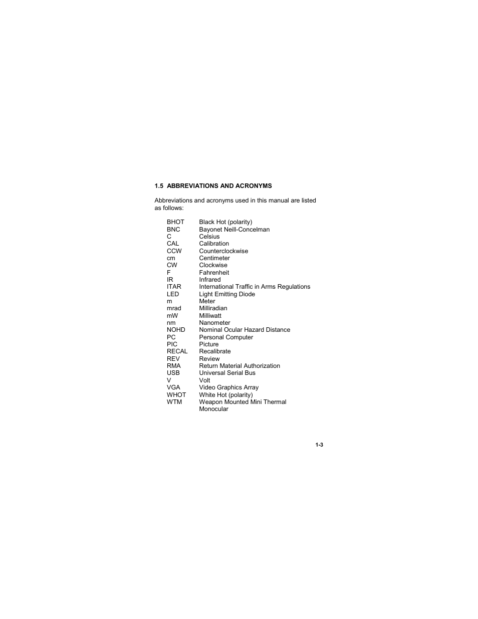 5 abbreviations and acronyms, 5 abbreviations and acronyms -3 | EOTech MTM Mini-Thermal Monocular User Manual | Page 15 / 68