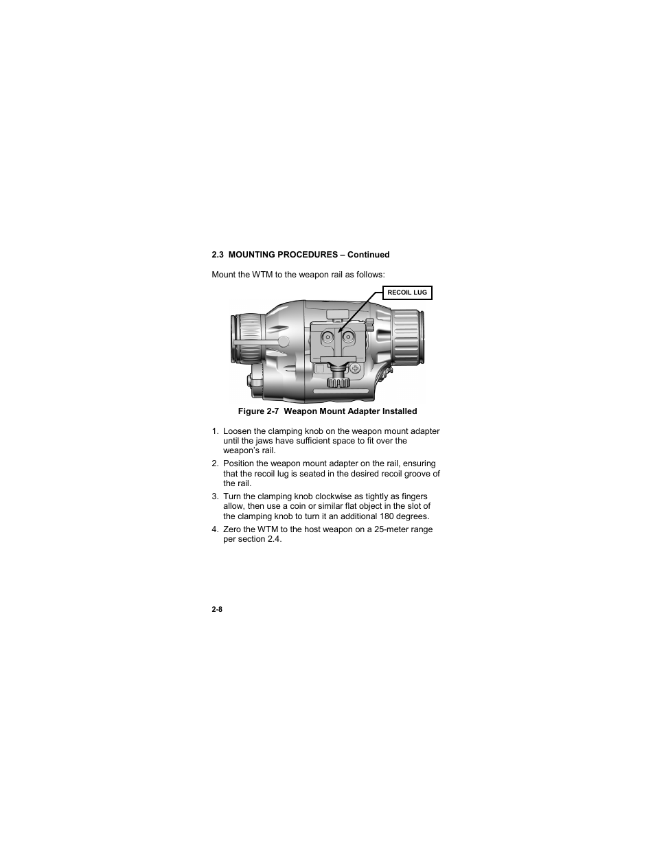 Figure 2-7 weapon mount adapter installed | EOTech MTM Mini-Thermal Monocular User Manual | Page 28 / 68