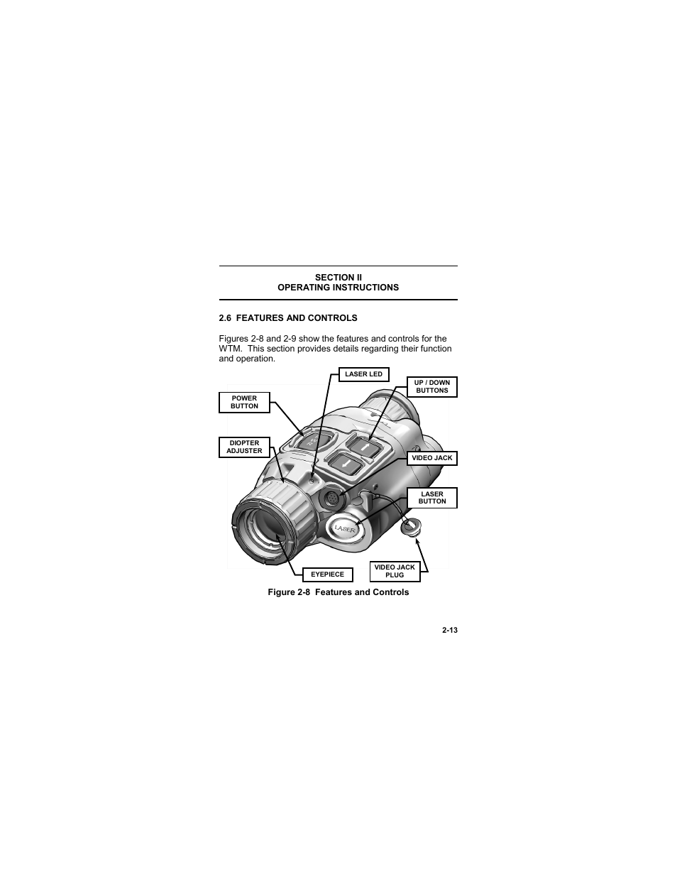 Section ii, Operating instructions, 6 features and controls | Section ii -13, Operating instructions -13, 6 features and controls -13, Figure 2-8 features and controls | EOTech MTM Mini-Thermal Monocular User Manual | Page 33 / 68