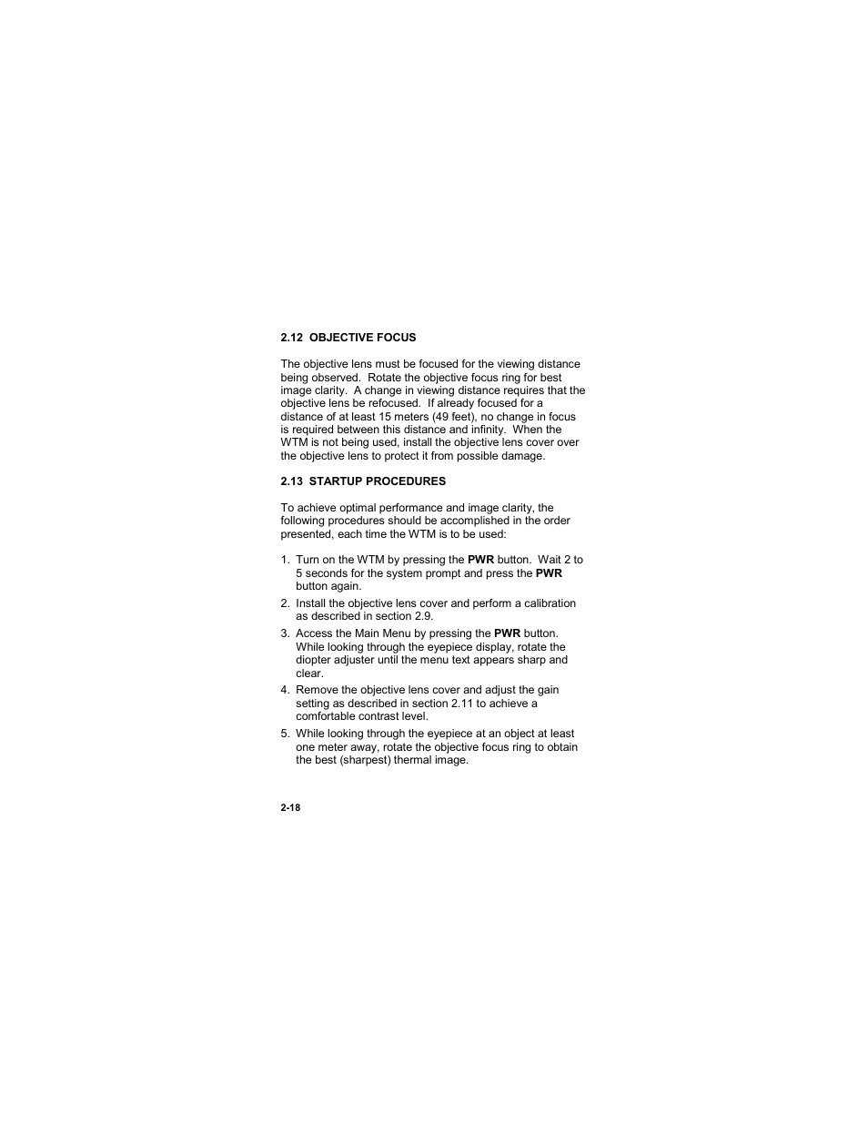 12 objective focus, 13 startup procedures, 12 objective focus -18 | 13 startup procedures -18 | EOTech MTM Mini-Thermal Monocular User Manual | Page 38 / 68