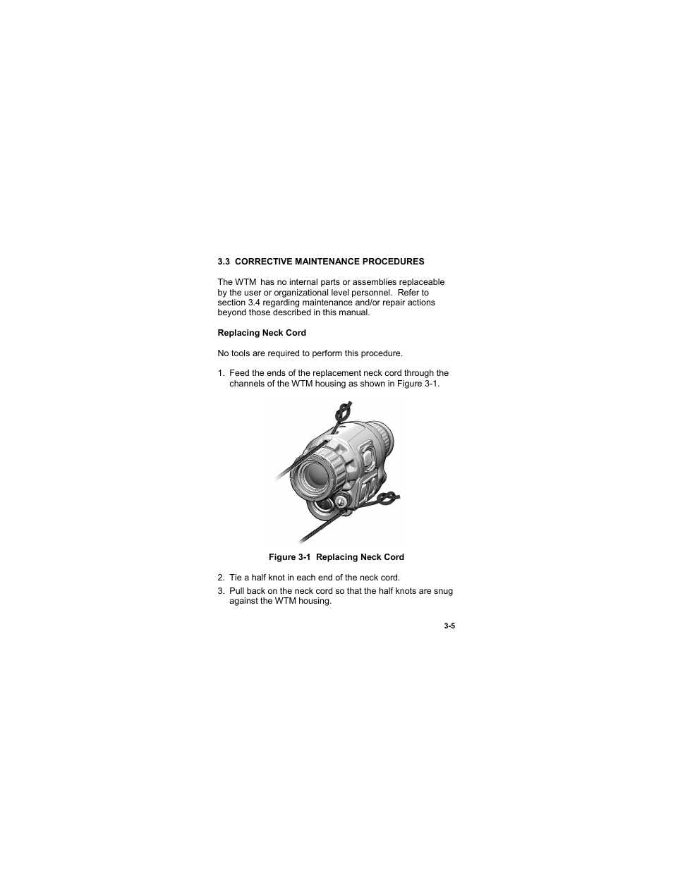 3 corrective maintenance procedures, 3 corrective maintenance procedures 3-5, Figure 3-1 replacing neck cord | EOTech MTM Mini-Thermal Monocular User Manual | Page 59 / 68