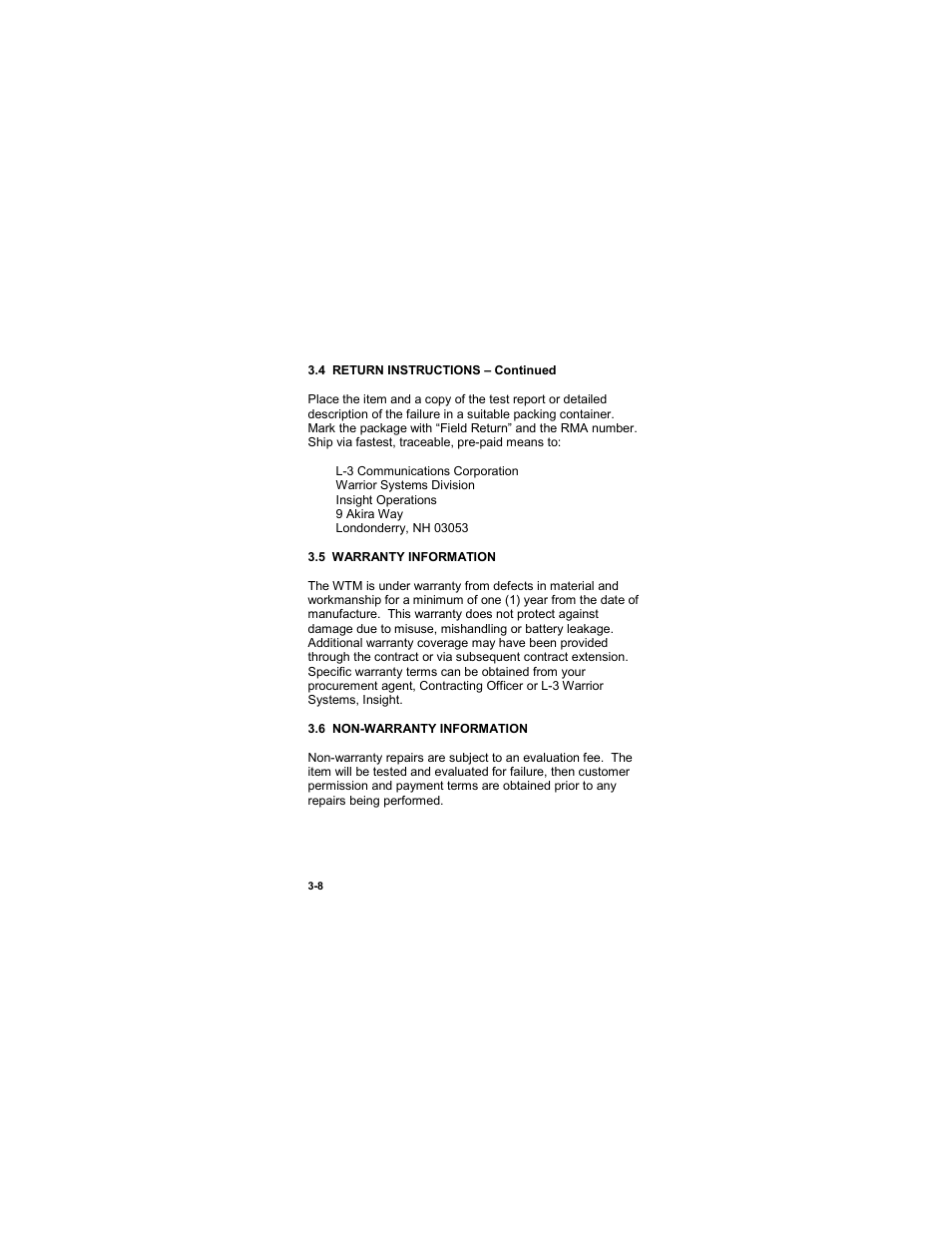 5 warranty information, 6 non-warranty information, 5 warranty information -8 | 6 non-warranty information -8 | EOTech MTM Mini-Thermal Monocular User Manual | Page 62 / 68