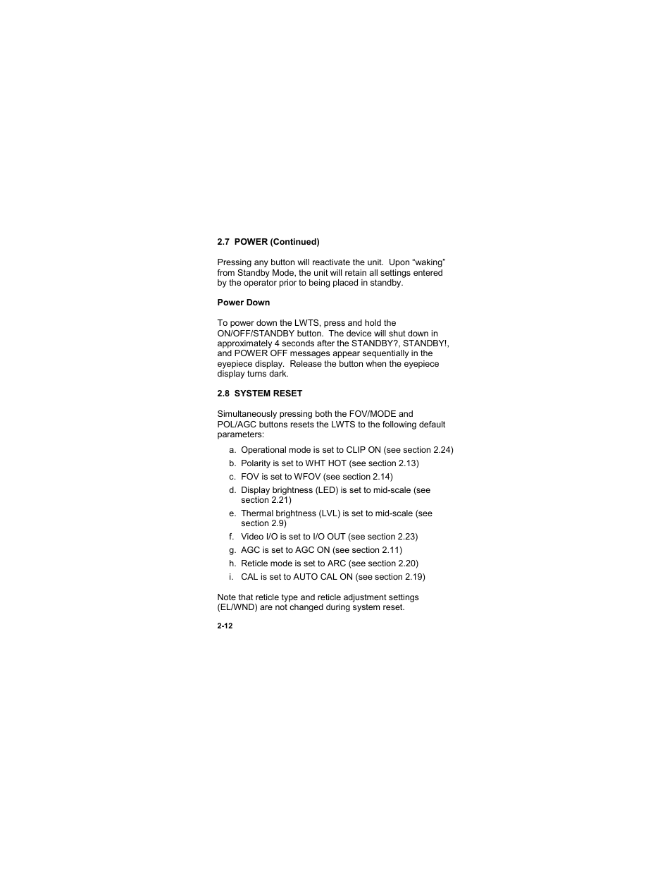 8 system reset, 8 system reset -12 | EOTech LWTS Light Weapon Thermal Sight User Manual | Page 30 / 82