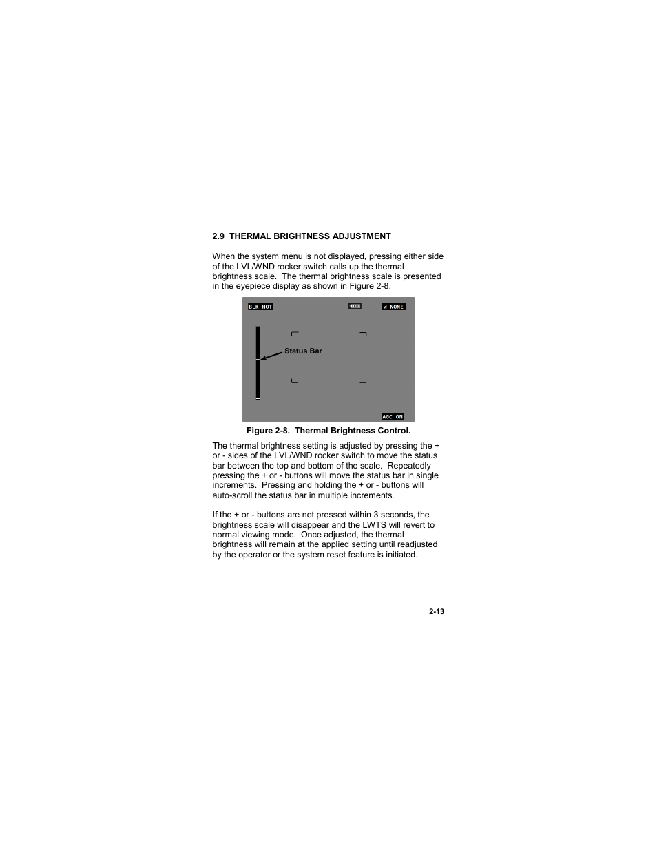 9 thermal brightness adjustment, 9 thermal brightness adjustment -13, Figure 2-8. thermal brightness control -13 | EOTech LWTS Light Weapon Thermal Sight User Manual | Page 31 / 82