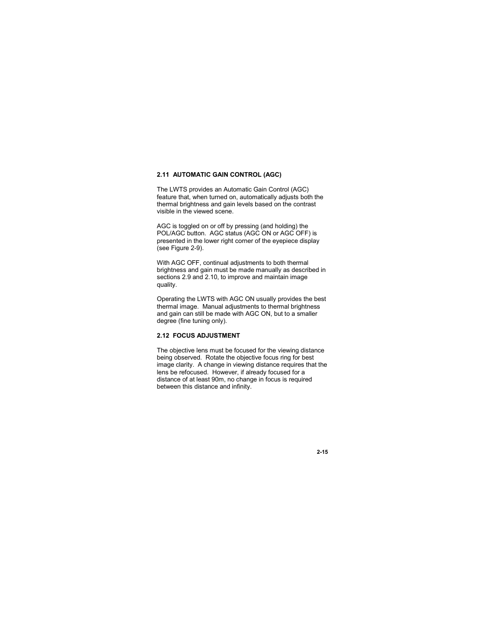 11 automatic gain control (agc), 12 focus adjustment, 11 automatic gain control (agc) -15 | 12 focus adjustment -15 | EOTech LWTS Light Weapon Thermal Sight User Manual | Page 33 / 82