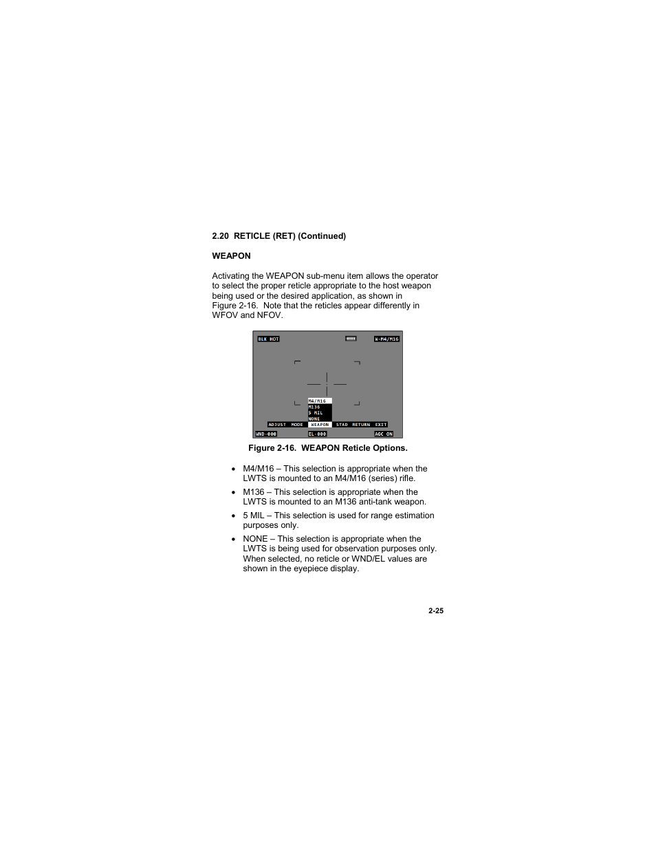 Figure 2-16. weapon reticle options -25 | EOTech LWTS Light Weapon Thermal Sight User Manual | Page 43 / 82