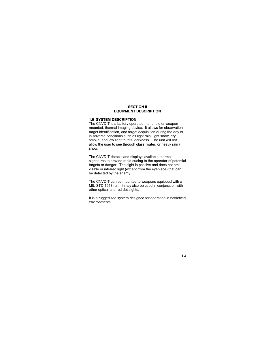 Section ii, Equipment description, 6 system description | Section ii -3, Equipment description -3, 6 system description -3 | EOTech CNVD-T (SU-232/PAS) Clip-On Night Vision Device - Thermal User Manual | Page 13 / 56