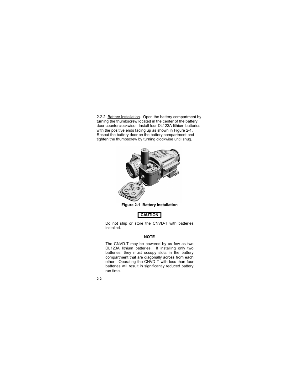 Figure 2-1 battery installation | EOTech CNVD-T (SU-232/PAS) Clip-On Night Vision Device - Thermal User Manual | Page 18 / 56