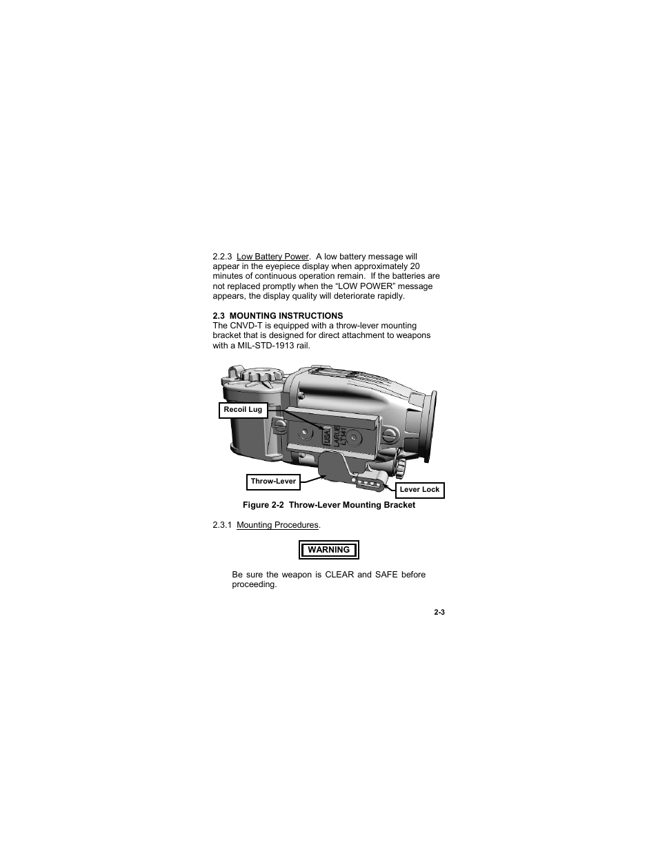 3 mounting instructions, 3 mounting instructions -3, Figure 2-2 throw-lever mount | EOTech CNVD-T (SU-232/PAS) Clip-On Night Vision Device - Thermal User Manual | Page 19 / 56