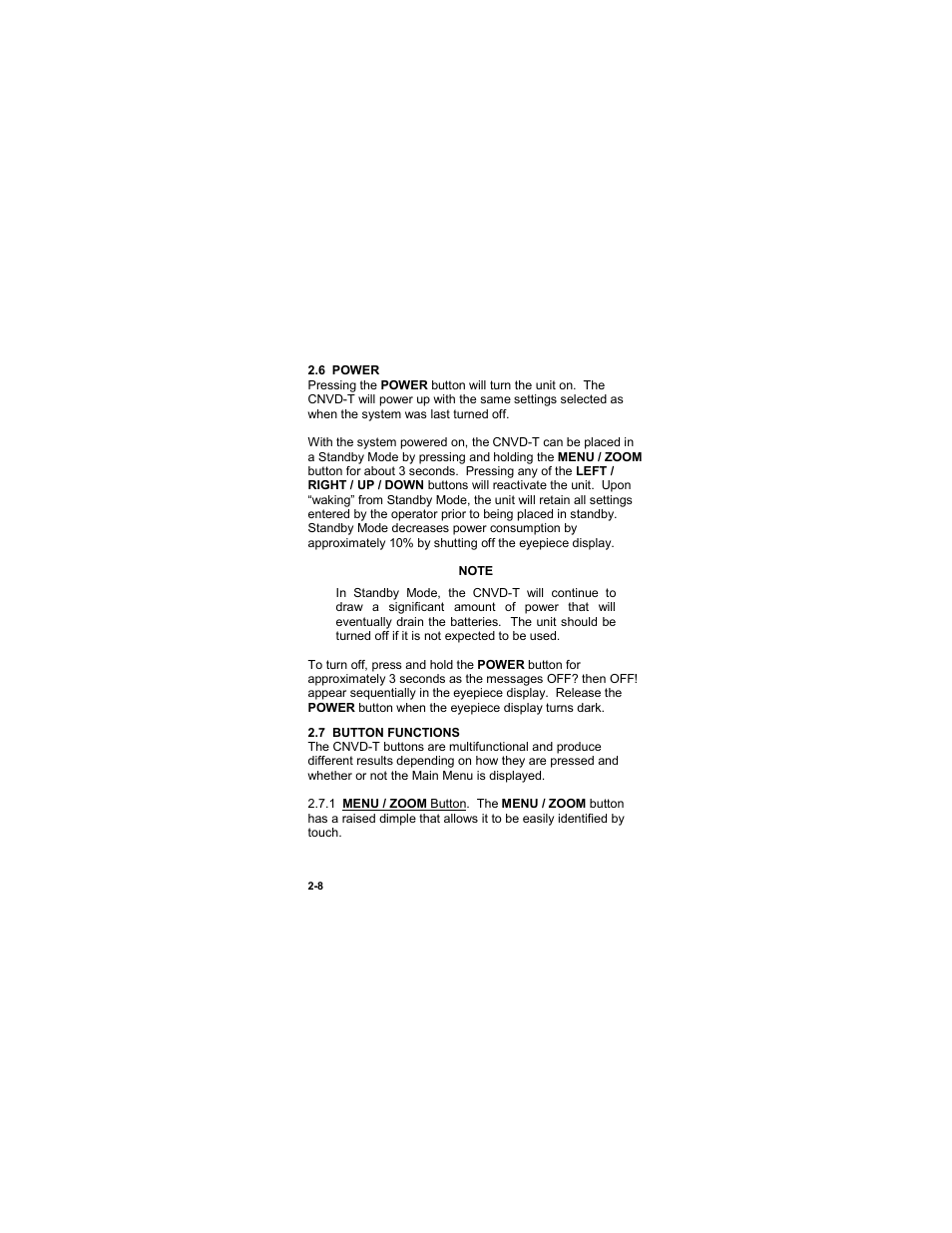 6 power, 7 button functions, 6 power -8 | 7 button functions -8 | EOTech CNVD-T (SU-232/PAS) Clip-On Night Vision Device - Thermal User Manual | Page 24 / 56