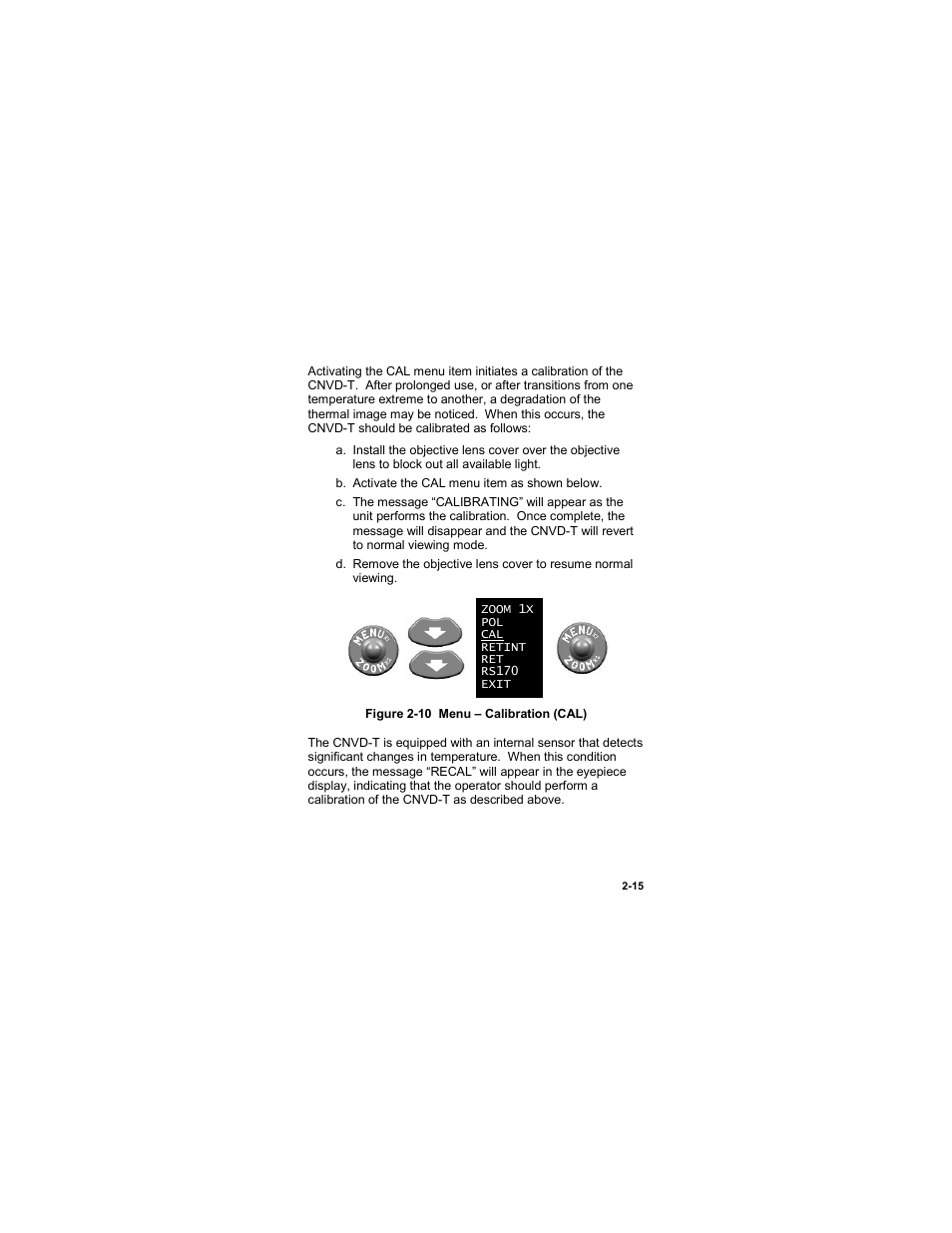 Figure 2-10 menu – calibration (cal) | EOTech CNVD-T (SU-232/PAS) Clip-On Night Vision Device - Thermal User Manual | Page 31 / 56