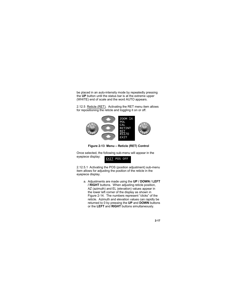 Figure 2-13 menu – reticle (ret) control | EOTech CNVD-T (SU-232/PAS) Clip-On Night Vision Device - Thermal User Manual | Page 33 / 56