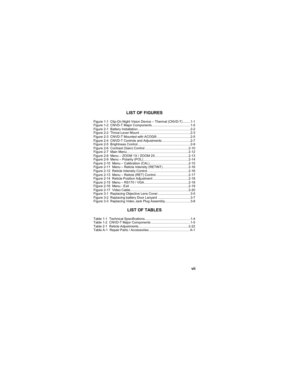 List of figures, List of tables | EOTech CNVD-T (SU-232/PAS) Clip-On Night Vision Device - Thermal User Manual | Page 9 / 56