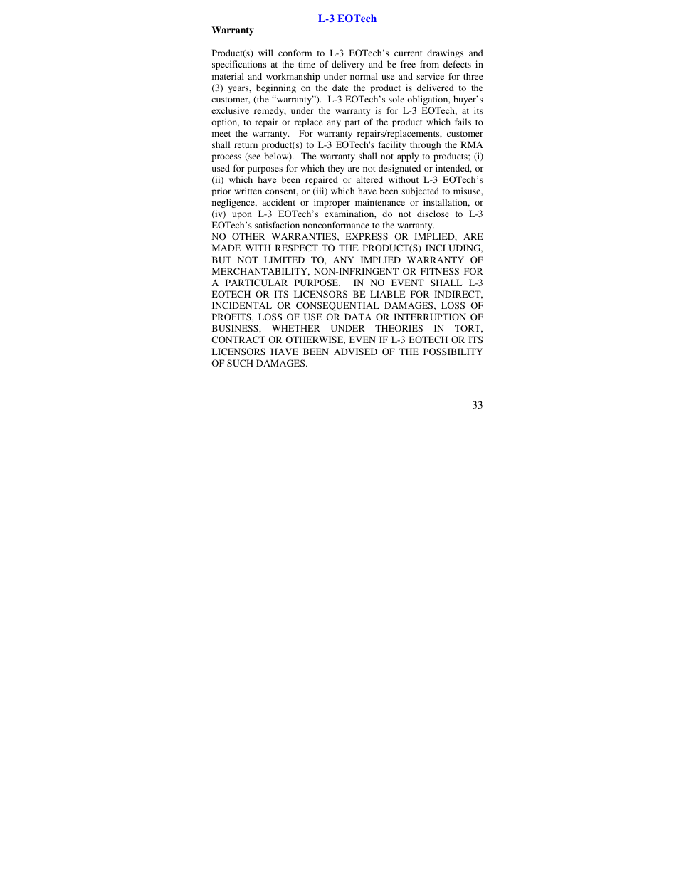 EOTech X320 User Manual User Manual | Page 33 / 35