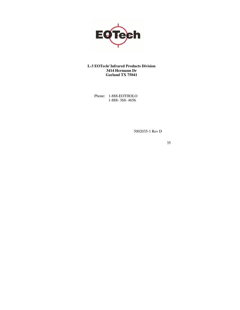 EOTech X320 User Manual User Manual | Page 35 / 35