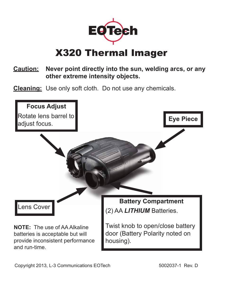 EOTech X320 Quick Reference card User Manual | 2 pages