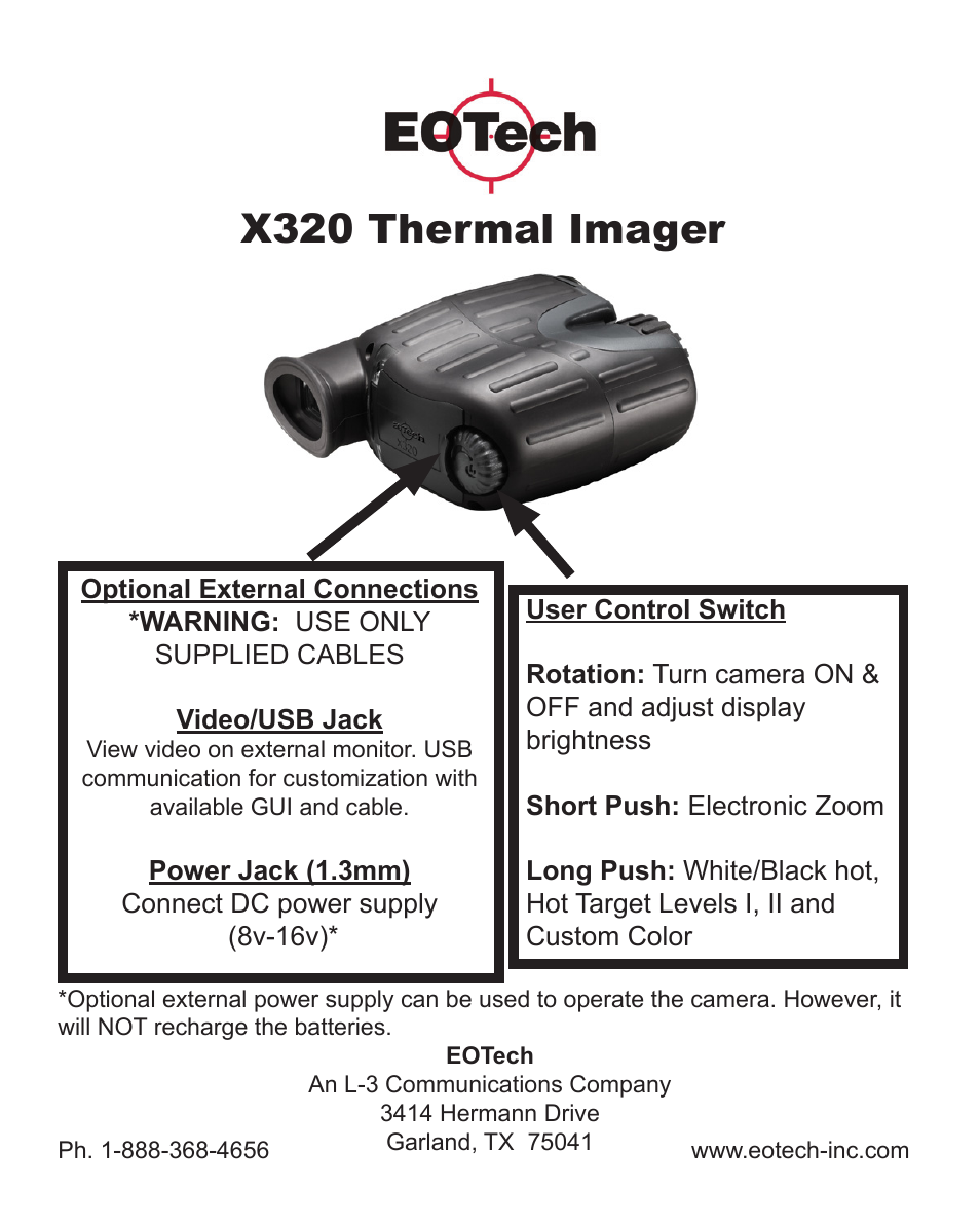 X320 thermal imager | EOTech X320 Quick Reference card User Manual | Page 2 / 2