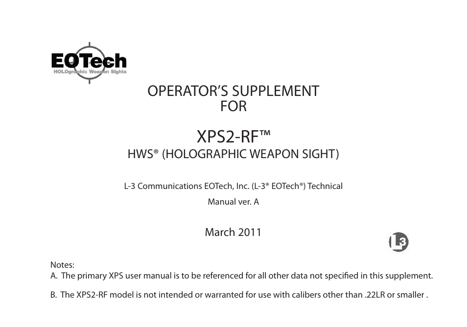 EOTech XPS2-RF User Manual | 4 pages