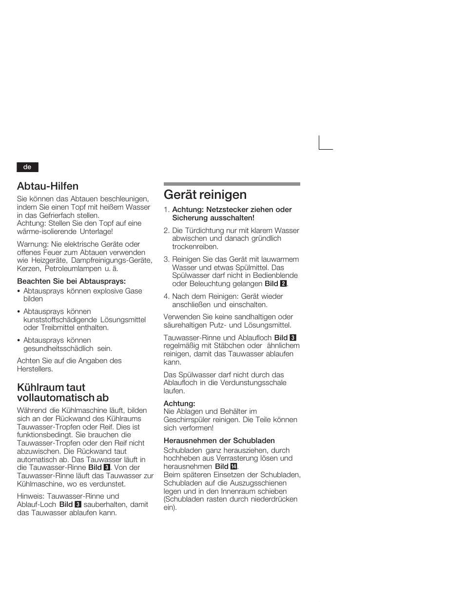 Gerät reinigen, Abtaućhilfen, Kühlraum taut vollautomatisch ab | Neff K4644X7 User Manual | Page 14 / 85