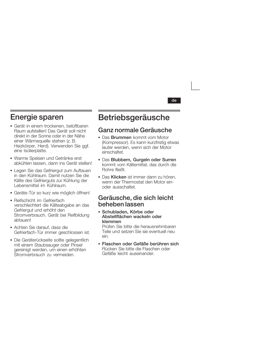 Betriebsgeräusche, Energie sparen, Ganz normale geräusche | Geräusche, die sich leicht beheben lassen | Neff K4644X7 User Manual | Page 15 / 85