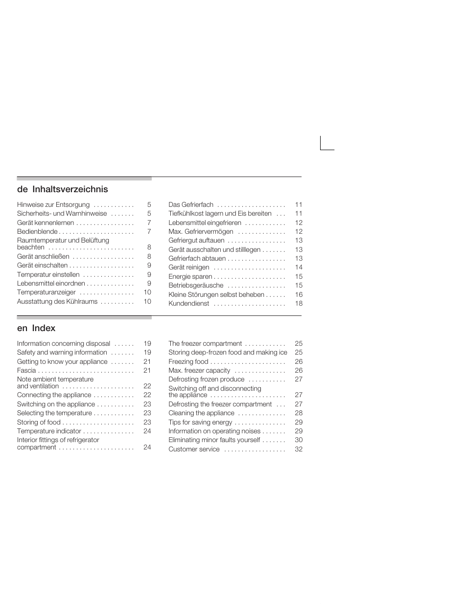 Deąinhaltsverzeichnis, Enąindex | Neff K4644X7 User Manual | Page 2 / 85
