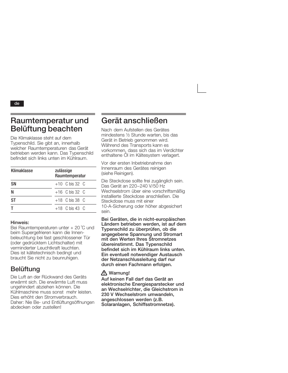 Raumtemperatur und belüftung beachten, Gerät anschließen, Belüftung | Neff K4644X7 User Manual | Page 8 / 85
