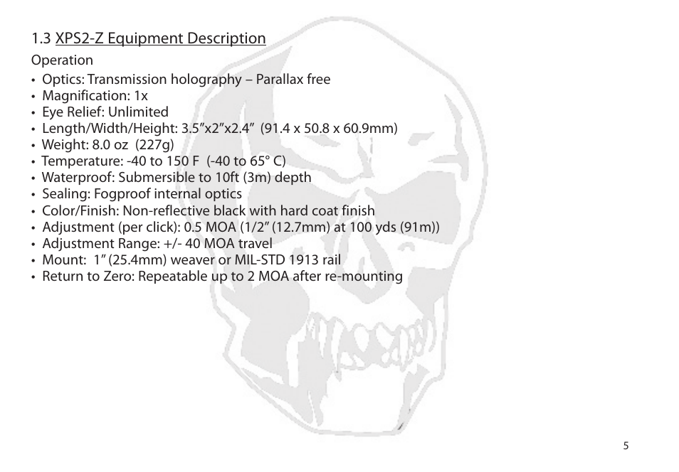 EOTech XPS2-Z User Manual | Page 13 / 38
