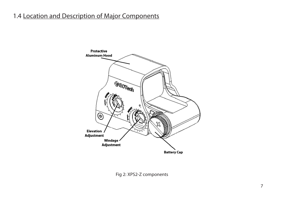 4 location and description of major components | EOTech XPS2-Z User Manual | Page 15 / 38