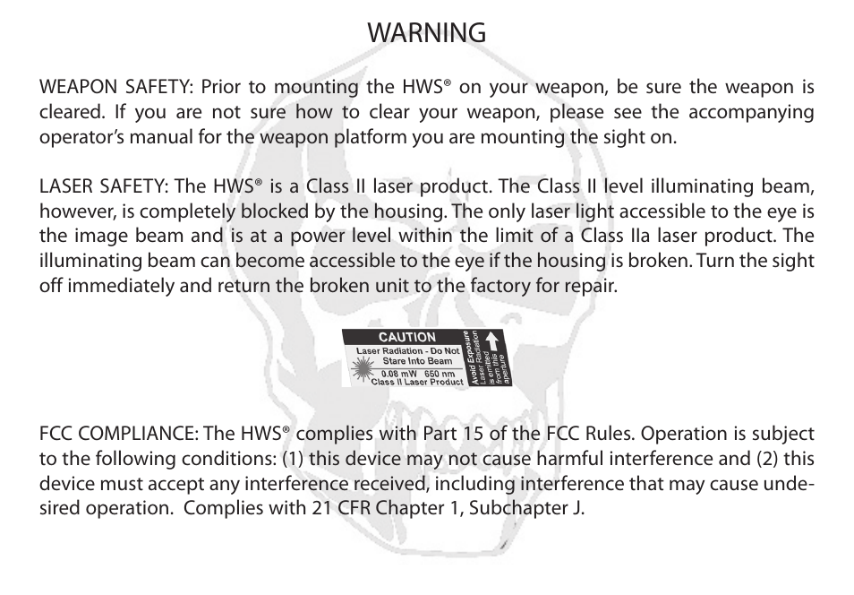 Warning | EOTech XPS2-Z User Manual | Page 3 / 38