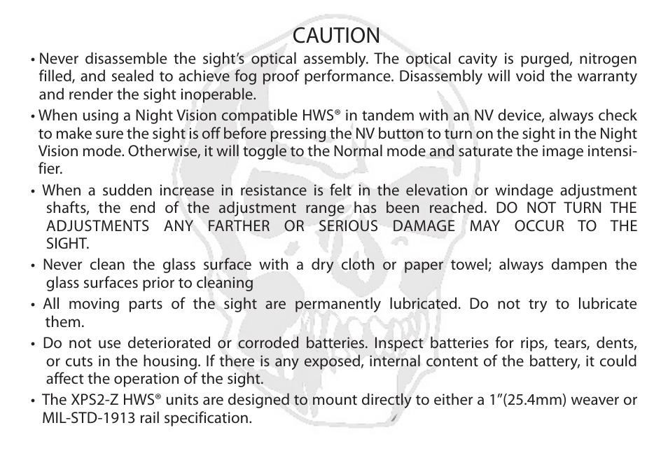 Caution | EOTech XPS2-Z User Manual | Page 5 / 38