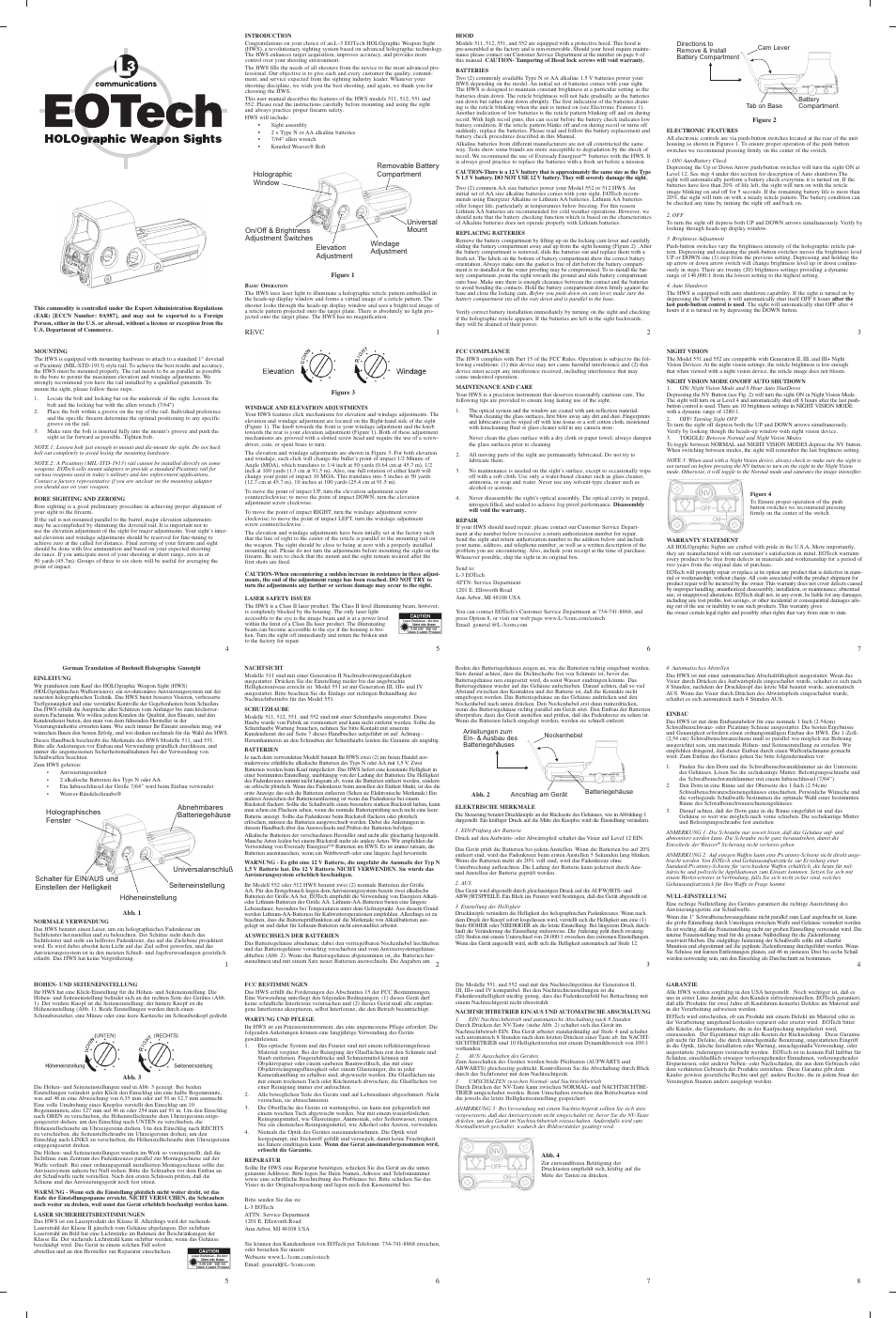 EOTech NEW 512 Laser Battery Cap User Manual | 2 pages