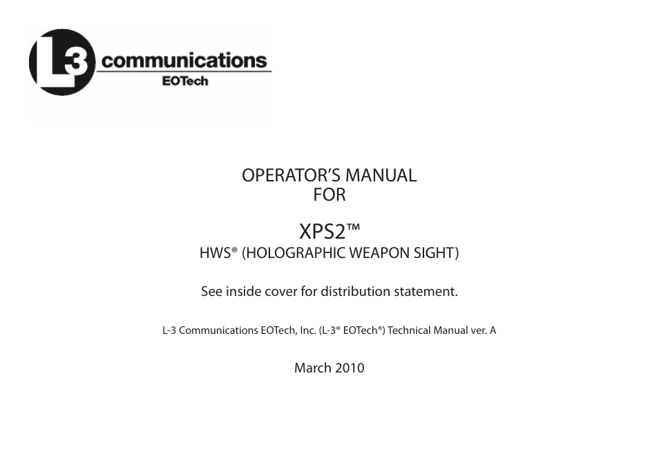 EOTech XPS2 User Manual | 38 pages