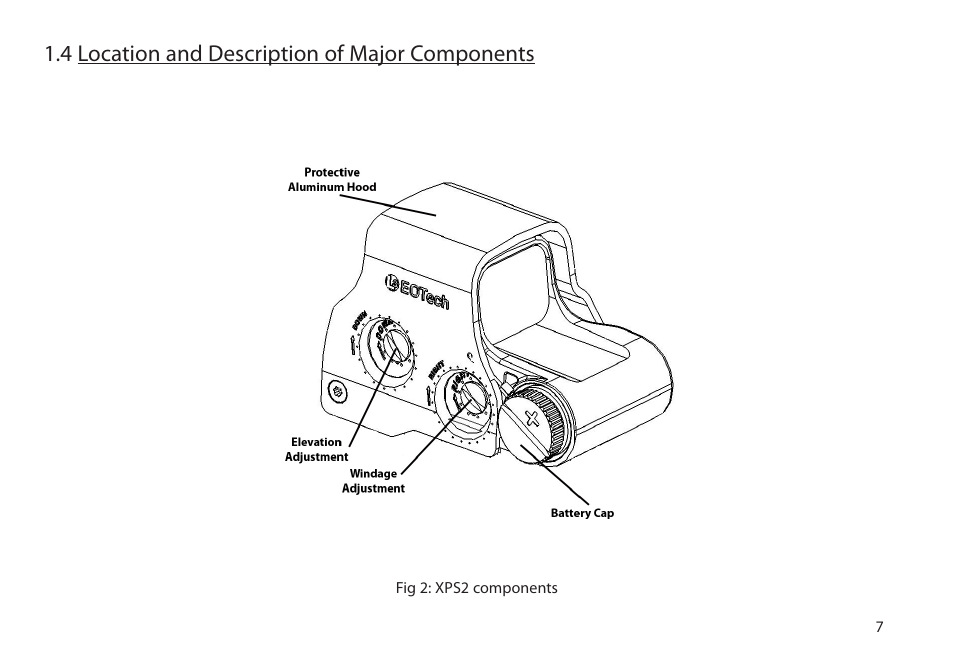 4 location and description of major components | EOTech XPS2 User Manual | Page 15 / 38