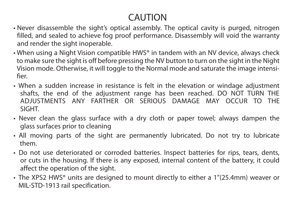 Caution | EOTech XPS2 User Manual | Page 5 / 38