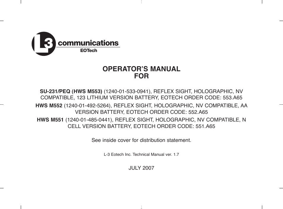 EOTech 553 User Manual | 58 pages