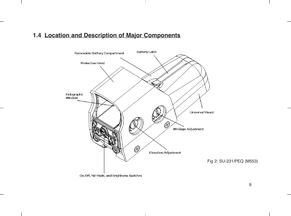 4 location and description of major components | EOTech 553 User Manual | Page 17 / 58