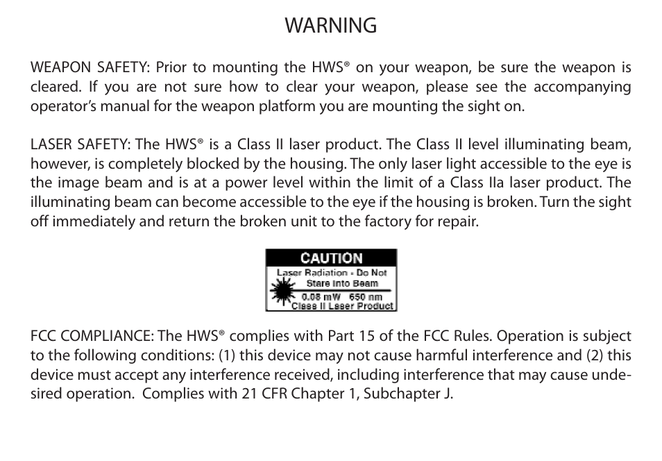 Warning | EOTech XPS3 User Manual | Page 3 / 40