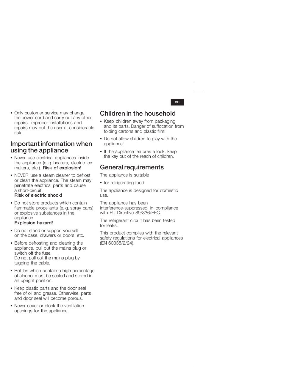 Important information when using the appliance, Children in the household, General requirements | Neff K4624X7 User Manual | Page 15 / 61
