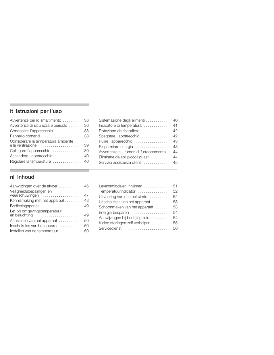 Itąistruzioni per l'uso, Nląinhoud | Neff K4624X7 User Manual | Page 3 / 61