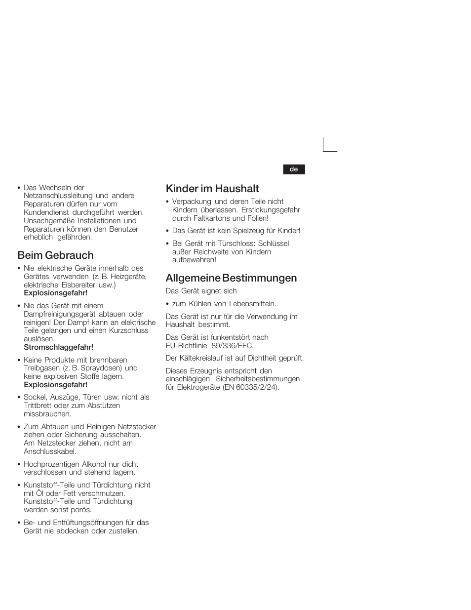 Beim gebrauch, Kinder im haushalt, Allgemeine bestimmungen | Neff K4624X7 User Manual | Page 5 / 61