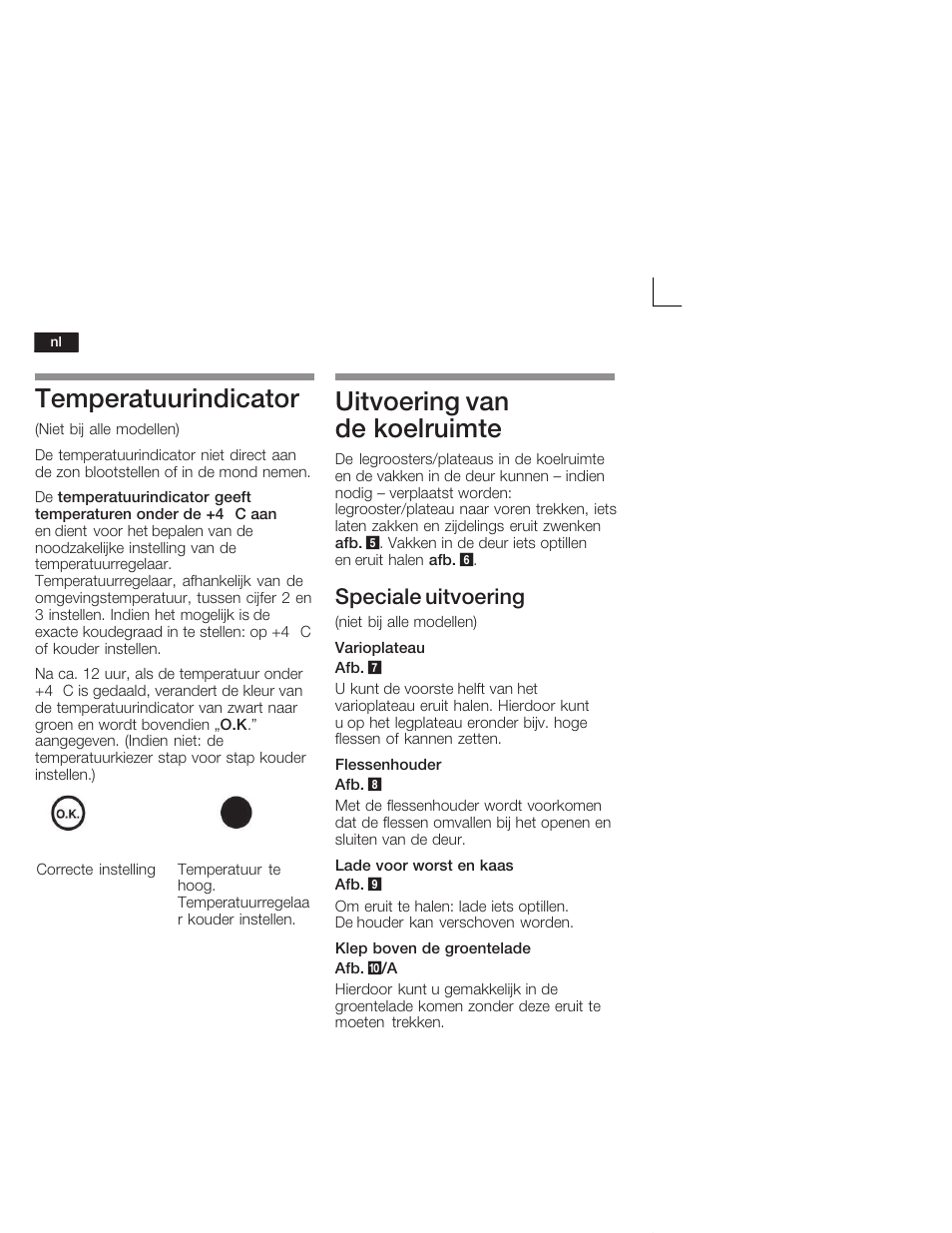 Temperatuurindicator, Uitvoering van de koelruimte, Speciale uitvoering | Neff K4624X7 User Manual | Page 52 / 61