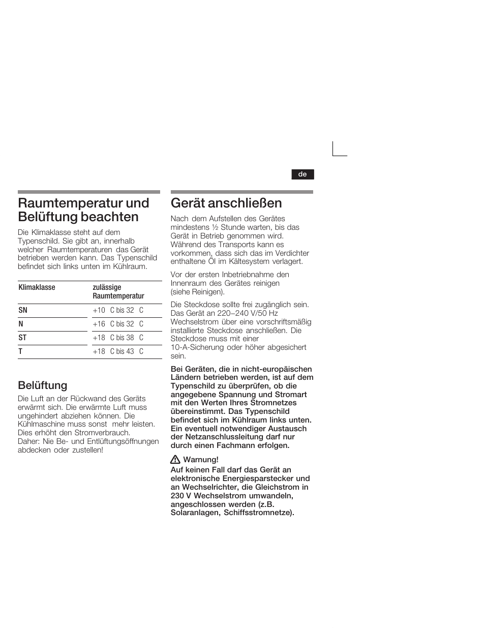 Raumtemperatur und belüftung beachten, Gerät anschließen, Belüftung | Neff K4624X7 User Manual | Page 7 / 61