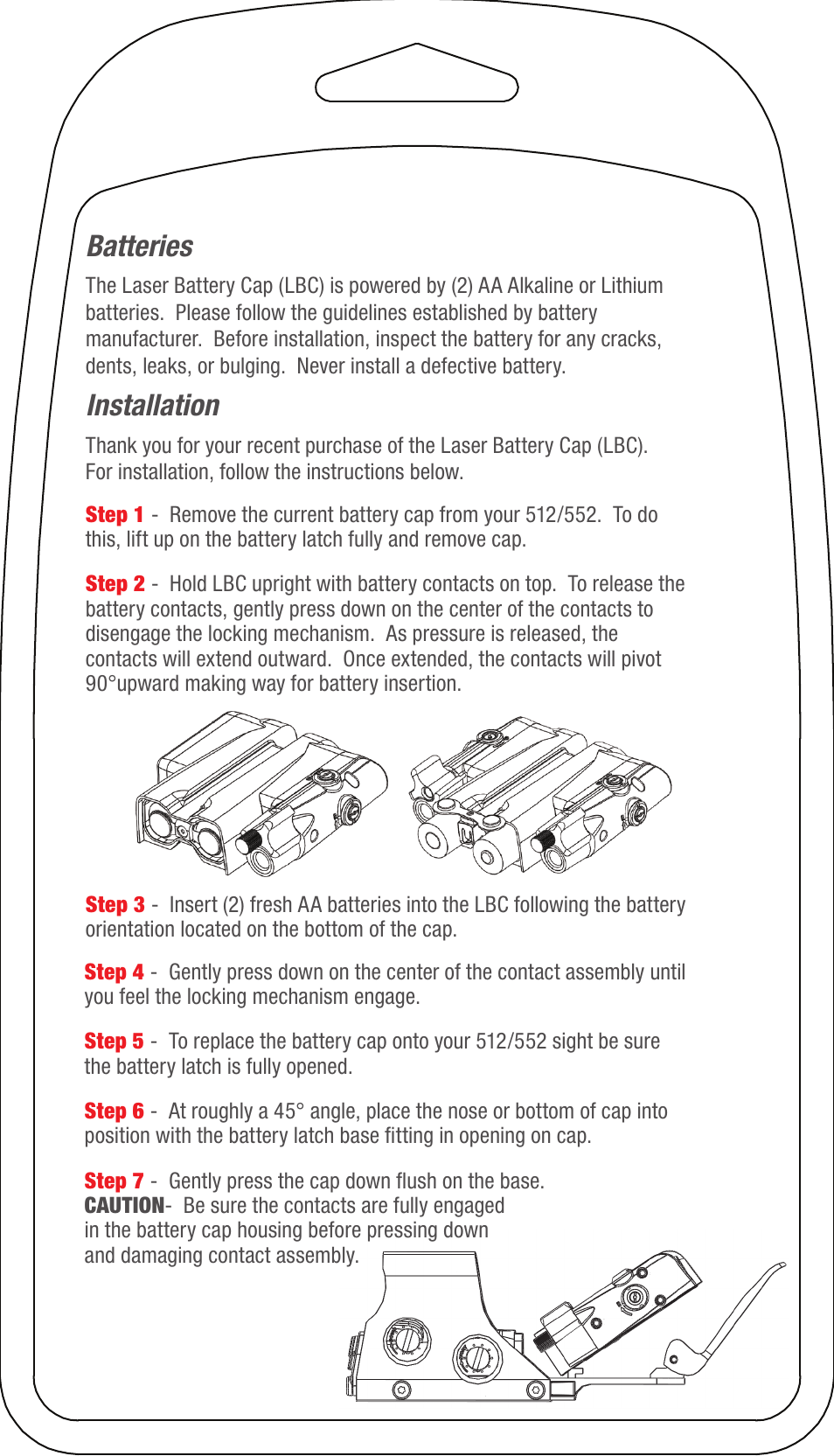 Batteries, Installation | EOTech NEW 512 Laser Battery Cap User Manual | Page 3 / 4