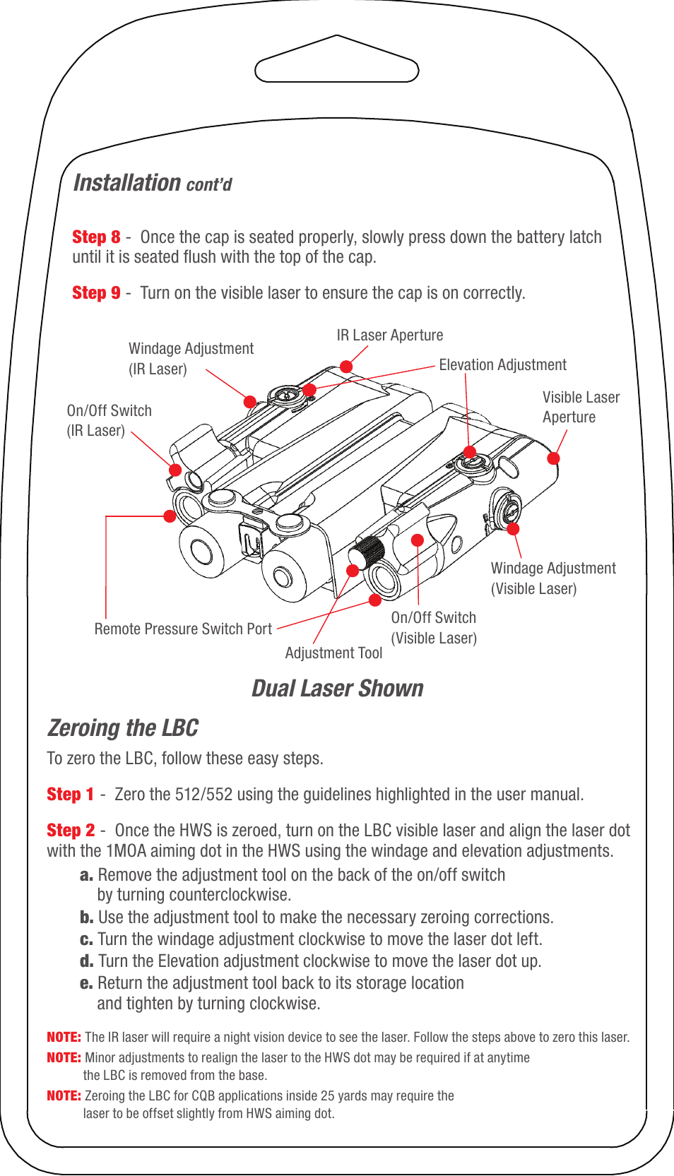 Dual laser shown installation, Zeroing the lbc | EOTech NEW 512 Laser Battery Cap User Manual | Page 4 / 4