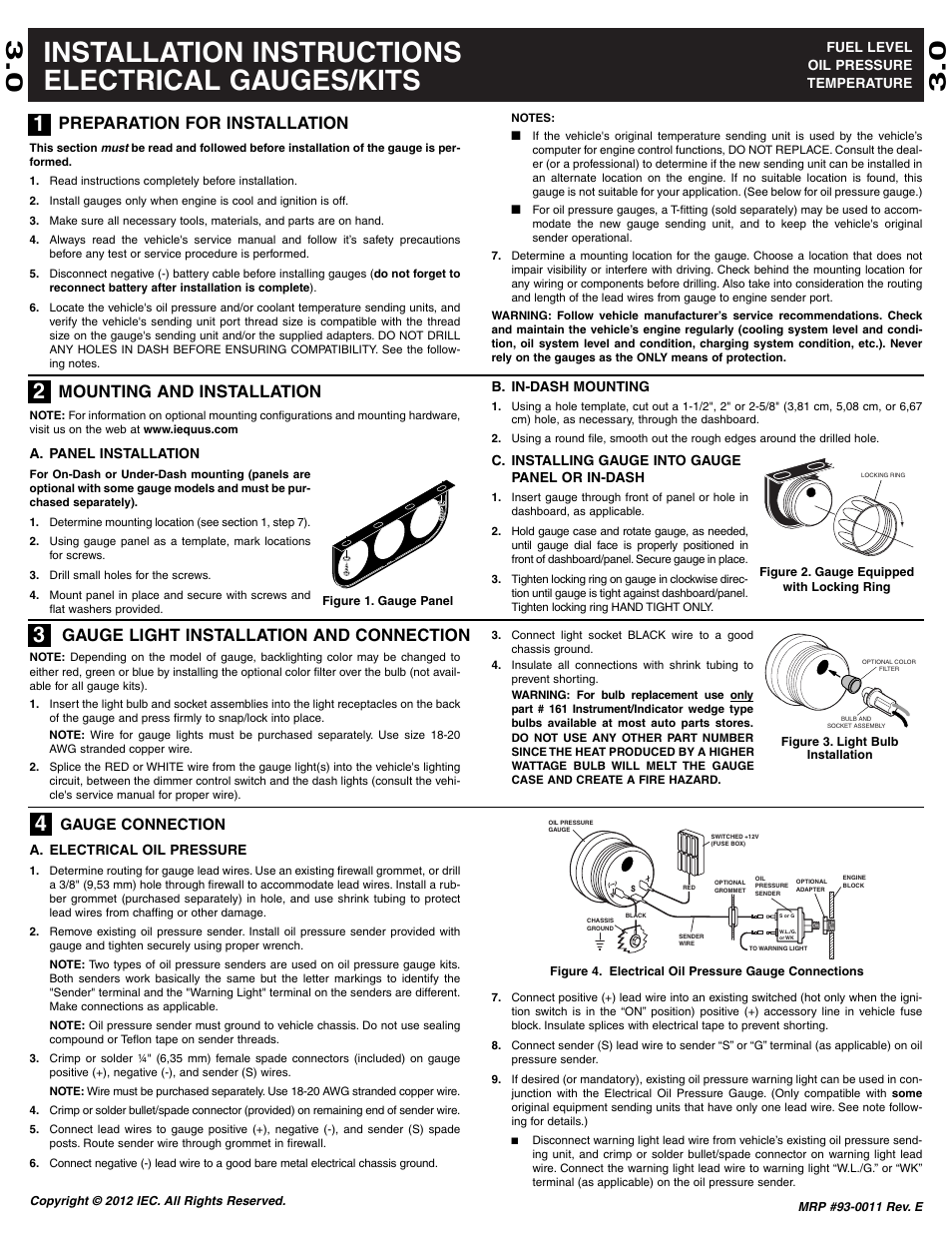 Equus 8243 - 2 Oil Temperature User Manual | 6 pages