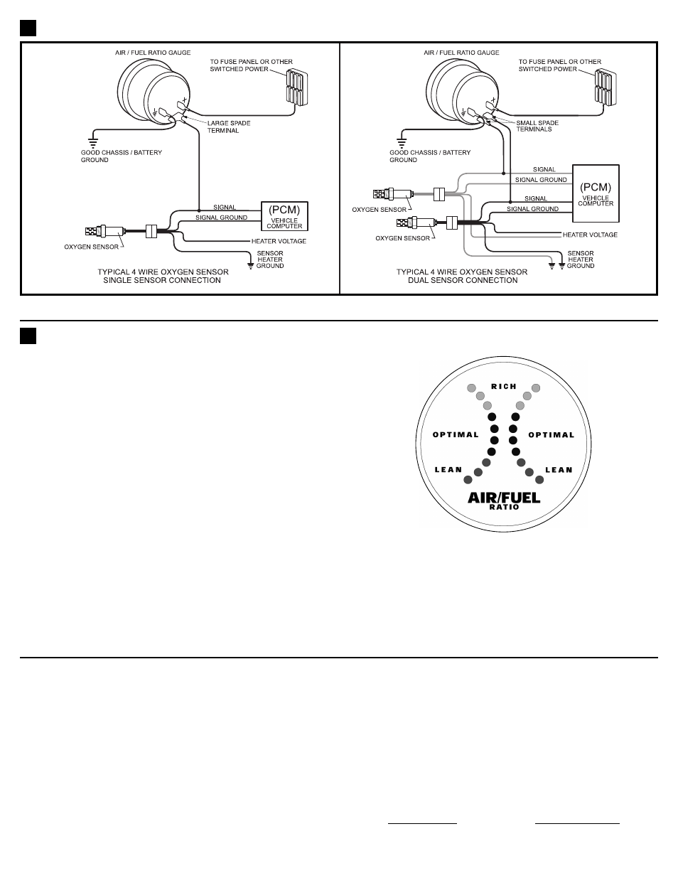 Gauge connection, Gauge operation | Equus 8366 - 2 Air/Fuel Ratio Gauge User Manual | Page 2 / 6