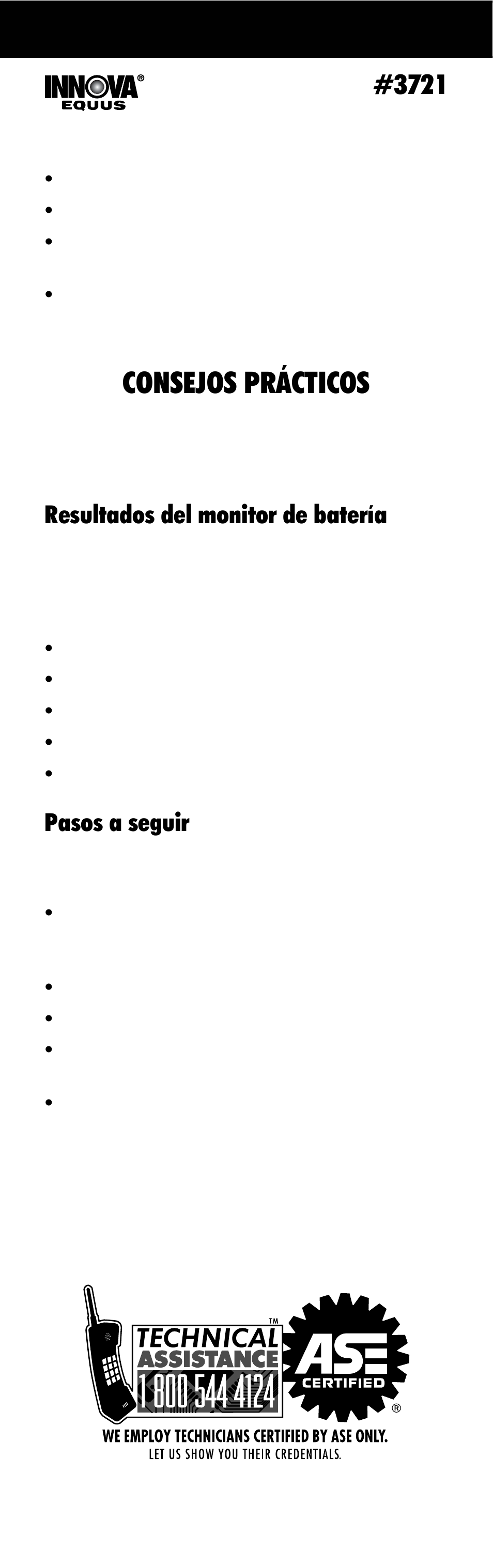 Prácticos, Consejos, Resultados del monitor de batería | Pasos a seguir | Equus 3721 - Battery Monitor User Manual | Page 2 / 2